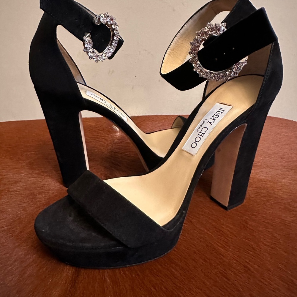 Jimmy Choo Black Heels with Block Heel and Ankle Strap! SEXY SEXY!